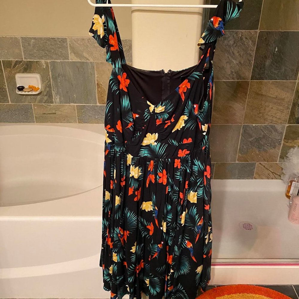 Torrid Retro dress— black with yellow and red flowers and green leaves— Size 14